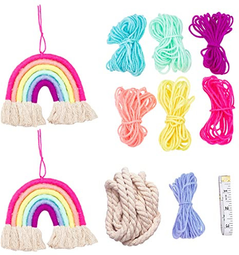 FREEBLOSS Regenbogen-Makramee-Kit für Anfänger, Regenbogen-Wandbehang, DIY-Bastel-Makramee, Regenbogenverpackung, DIY-Kit, Regenbogen-Wanddekoration für Schlafzimmer, Wohnzimmer
