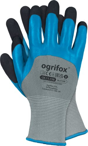 Ogrifox OX-BLUTON Latexhandschuhe, Schutzhandschuhe, Arbeitshandschuhe Ox.11.158, Grau-Blau-Schwarz, 7 Größe, 120 Paar