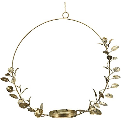matches21 Kerzenhalter Ring Dekohänger mit Schnur Kranz Blätter & Blumen Hängedeko Metall braun 1 Stk 38x9x34 cm