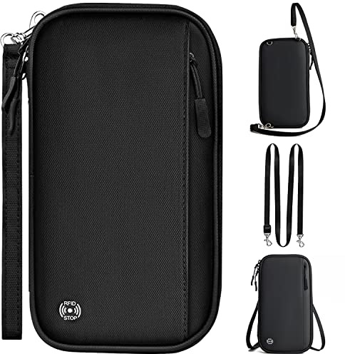 EPROICKS Reisepass Tasche Reiseorganizer Dokumente Familie - RFID Blocker Reiseunterlagen Organizer Ausweistasche Reisepasshülle 4 Pässe für Flugtickets, Bordkarten (Schwarz)