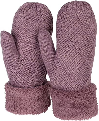 styleBREAKER Damen Strick Fäustlinge Rauten Muster Fleece | Ohne störende Nähte, weiches Bündchen, sehr elastisches Polyacryl-Gewebe für 16-21 cm Handumfang, isolierendes Innenfutter.