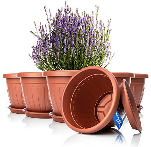 BigDean 6X Blumentopf mit Untersetzer rund ø40xH31 cm Terracotta