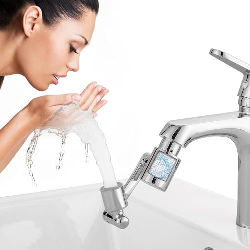 Waterjake Wasserhahn Verlängerung mit Filter, Schwenkbarer Wasserhahn Aufsatz, Drehbarer Multifunktionaler Verlängerungshahn mit 2 Sprühfunktionen, 1080 grad wasserhanhverlängerung mit 8 Filterelement