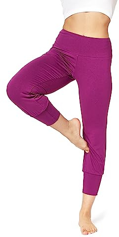 Bellivalini Pantalon 3/4 Capri Harem pour Femme Legging Corsaire Aladdin Ample Pants Fluide Sport Yoga Jogging Pilates pour l'été BLV50-283 (Fuchsia, L)