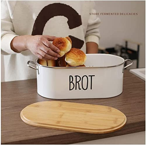 POCHY Boîtes à pain Boîte à pain classique et élégante, boîte à pain avec couvercle en bois durable, porte-pain en métal, stockage de pain portable pour garder la fraîcheur Belle Généreux
