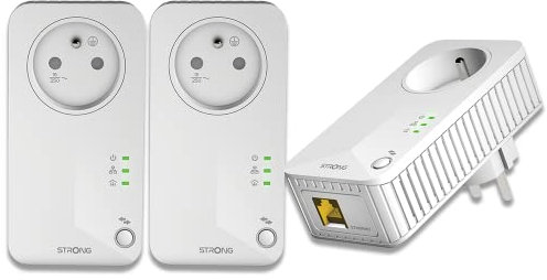 STRONG - Powerline 600 Kit - Trio Prises CPL - Kit CPL - 600 Mbps - Compatible Toute Box/Routeur - 1 Port Ethernet + Prise Filtrée - Installation Rapide - Accès Internet Haut Débit PL600TRIFRV2