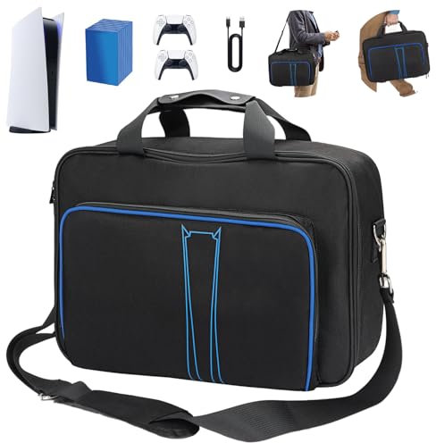 HUIJUTCHEN Custodia da Viaggio per PS5 Console, Antiurto Custodia per PS5 controller con Tracolla Impermeabile Borsa da Viaggio per PS5 Disco Console /Edizione Digitale per Accessori di Gioco (Blu)
