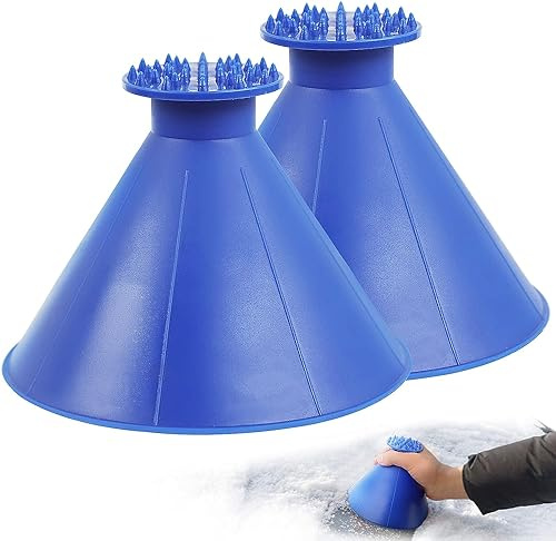 sunnilly Eiskratzer Auto Rund, 2 Stücke Auto Eiskratzer, Runder Eiskratzer,Auto Eiskratzer mit Trichter Rund 360 Grad,Magical Ice Removal Schnell Tool für Geeignet Auto SUV Van (blau)