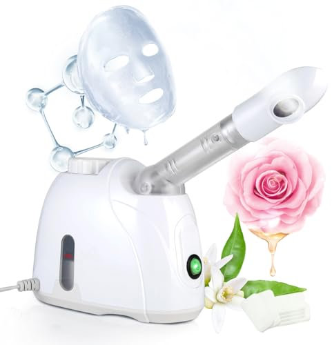 Facial Steamer with 360 Degree Rotatable Sprayer and Aromatherapy Design Professional Facial Hot Mist Moisturizing Beauty Instrument (White)