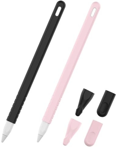 Apple Pencil Silikonhülle Ärmel, Silikonhülle Ärmel Anti-Rutsch Schutzhülle Haut (2. Generation, 2 Pack, Rosa und Schwarz)