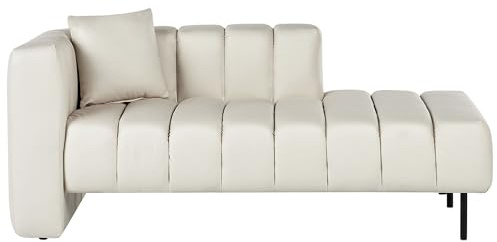 Beliani Chaiselongue Links Stoff cremeweiß Schwarze Metallbeine Kissen Lannils