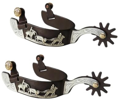 Sport Tent Reitsporen Vintage West Spur Stahl geschnitzt Westernsporen Retro Bronze Pferdesporen mit Zahnrädern Sporen-Set für Reiten Training Cowboy Ranger Karneval Fasching (Braun/Cowboy)