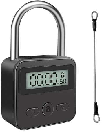 Smart hänglås, TGKYK digitalt hänglås med rep och LCD-display, elektroniskt USB-uppladdningsbart hänglås, smart tidslås för att kontrollera dåliga vanor (svart)