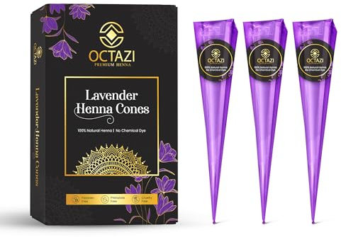 OCTAZI - LAVENDER HENNA CONES - Dark Brown Indian Mehendi Cones For Temporary Body Art Tattoo All Natural Organic Herbal Pure Mehndi Henna Paste Cone, No Chemicals, No Dyes, Ready To Use (3 Cones)