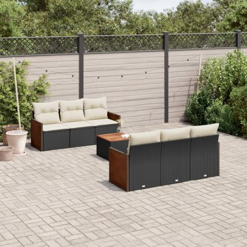 Rantry 7-TLG. Garten Sofagarnitur mit Kissen Gartensofa mit Stauraum Gartenlounge Balkonmöbel Gartenmöbel Loungesofa Rattansofa mit Gartentisch Ecksofa Gartenset Sitzgruppe Schwarz Poly Rattan