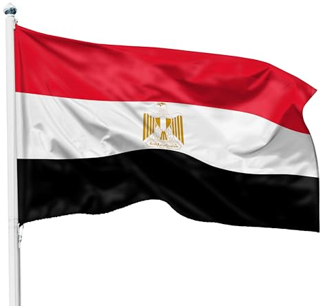 PHENO FLAGS Drapeau Égypte 90x150cm – égyptien - résistant aux intempéries, avec œillets en laiton, 100% polyester, coutures doubles robustes et couleurs éclatantes – pour les passionnés de drapeaux