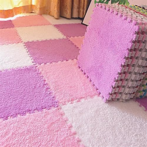 12pcs 30x30 CmFoam Carpet Tiles,Puzzle Thicken Interlocking Play Mat,for Outdoor Toys, Playroom, Deck, Patio, Basement Home Gym(Purple Pink White)