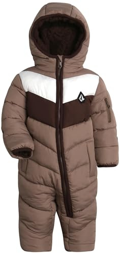 Volcom Boy Baby Snowsuit - Soft Fleece Lined Insulated Pram Infant Snowsuit with Sherpa Lined Hood - Baby Winter Clothes, Size 6-9M, Chestnut Colorblock