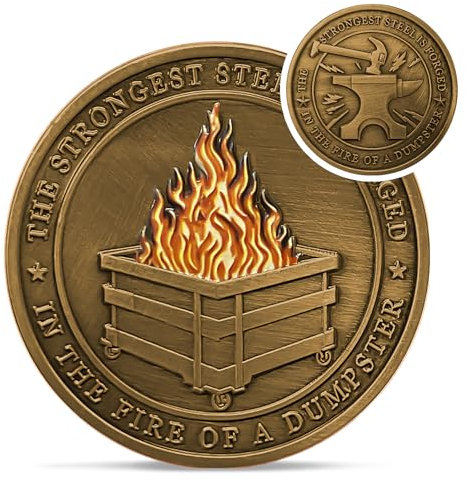 Kupfer-Dumpster-Feuermünze – Starker Stahl Mini Dumpster Fire Challenge Münze – Lustiges Schreibtischzubehör für die Arbeit – Einzigartiges Fundzubehör – Alles ist in Ordnung, Geschenke für Männer,