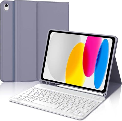 WINCHKING Funda Teclado para iPad 11 Generación A16 2025/10 Generación 2022 (11/10.9 Pulgadas), Bluetooth Magnéticamente Desmontable Teclado para iPad 10 Gen 2022, QWERTY Español, Púrpura Lavanda