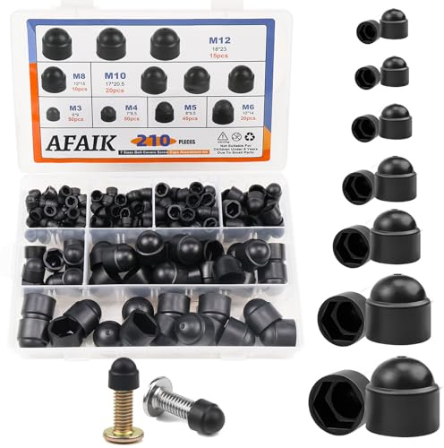 AFAIK Schutzkappen für Schrauben, 210 Stück, Kunststoff, Schwarz, Innensechskant, M3, M4, M5, M6, M8, M10, M12 (Schwarz)
