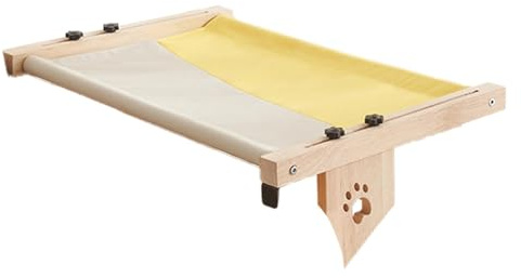 Lettino per gatti per davanzale – Amaca per gatti in legno – Lettino regolabile per gatti con cuscino per davanzale, comodino, cassetto