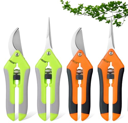 Sporgo 4pcs Gartenschere: Klein Ernteschere Bonsai Schere mit Gebogenen Titanbeschichteten Klingen, Rosenschere Pflanzenschere für Garten Pflanzen Bonsai Blumen Ernte Obst, Grow Schere Zubehör
