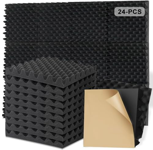 24 Stück Akustikpaneele, Wandpaneele Selbstklebend, Schalldämmung Akustikschaumstoff, Akustikplatten Schwarz, Schallschutz Wall Schaumstoffplatte, Acoustic Panel für Spielzimmer, Büros(30x30x2.5cm)