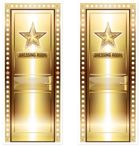 Beistle Dressing Room Door Covers in Elegant Gold, 2-Pack All-Weather Plastic Hollywood Glam Party Decorations for VIP Movie Night Red Carpet Event, Indoor or Outdoor Supplies, 6’, 30 x 6'