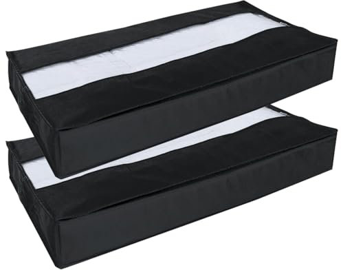 YUEcthynous 2 Stück Premium Unterbettkommode, Unterbett-Aufbewahrungsbehälter für unter dem Bett, Decken Organisator Lagerbehälter, Haltegriffen, 100x50x15cm, Schwarz