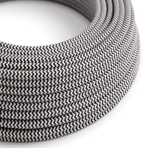 LEDSONE 3Meters / 10ft Braided Cable, 2 Core Electrical Cable, Vintage Braided Flex Cable Round Fabric Electrical Wire for DIY Lamps Industrial Pendant Lights Lighting Appliances (Black White - 3M)