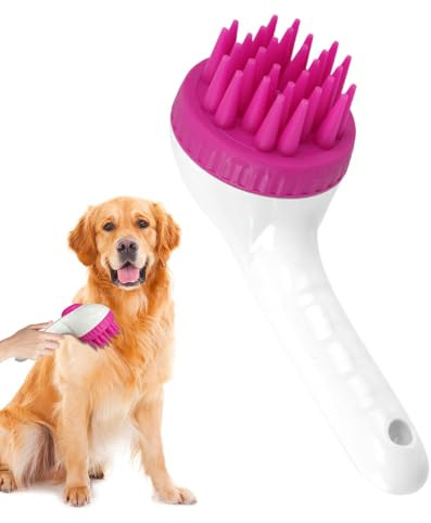 Spazzola per shampoo per cani, massaggiatore morbido per il cuoio capelluto, pressa per il bagno del cane, spazzola per shampoo e doccia, con manico lungo, per gatti e cani