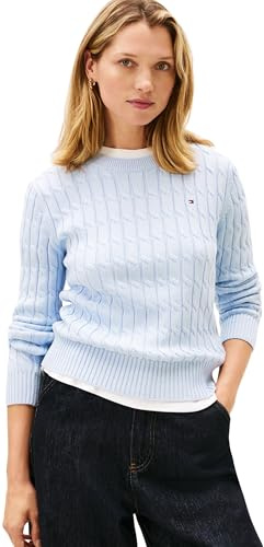 Tommy Hilfiger Jersey Mujer Cable de Algodón, Azul (Breezy Blue), XL