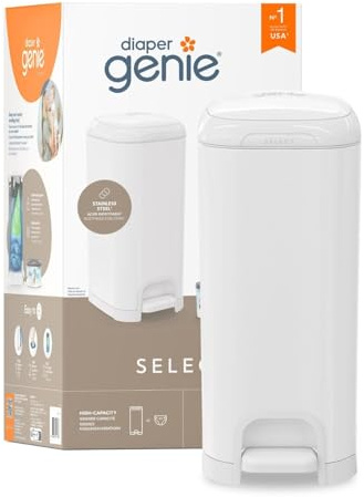 Diaper Genie Select Odor Lock Poubelle à couches en acier inoxydable avec pédale mains libres Contrôle des odeurs Grande capacité Blanc