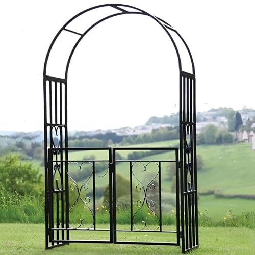 GUOGLZ Rosenbogen Mit Tür, Garten Rankhilfe Kletterpflanzen, Torbogen Metall, Wetterfest, 210 X 112 X 52 cm