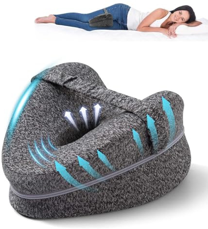 Knee Pillow, Memory Foam Leg Pillow with Adjustable Strap, Leg Support Cushion with Removable Washable Cover, Knee Pillows for Sleeping on Side, Relief Joints Hip Sciatica Pain - Black