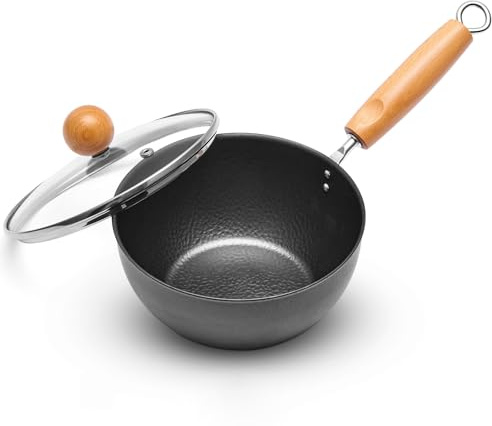 VIVIDCOOKWARE Small Wok Pan with Lid, 7-Inch (1.5QT) Mini Wok, Cold-Forged Iron Stir Fry Pan, Flat Bottom Wok Pan, Coating-Free, Induction Ready, for Ramen, Soup, Eggs & Oatmeal