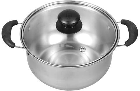 HIAKDOFT Marmite Acier Inoxydable Pratique Avec Couvercle Verre Marmite De Cuisine à Soupe Résistante Corrosion