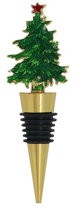 Gisela Graham Green & Gold Metal Christmas Tree Bottle Stopper, Festive Wine & Beverage Accessory