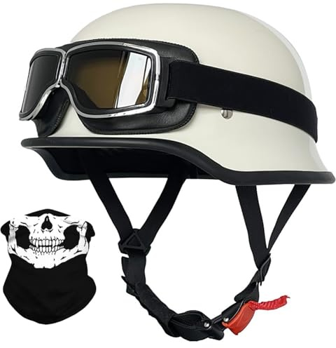 Mezzo Casco Da Motociclista Stile Tedesco Con Occhiali,Caschi Jet E Demi- Omologato ECE Scooter Cruiser Unisex Casco A Scodella 10,L/(59~60cm)