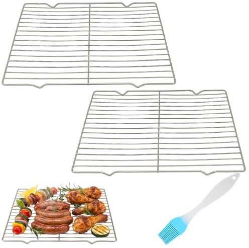 Cooling Rack, 2 Pcs Baking Cooling Racks with Bake Brush, Stainless Steel Wire Grill Rack for Oven, Cake Bread Meat Cooking, 30 x 20.5 cm