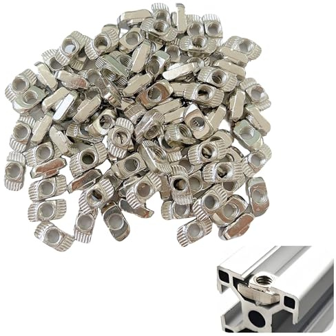 100 Stück Nutensteine M6 Nut 8 Aluprofil 30x30 Zubehör, T-Nutensteine aus Kohlenstoffstahl, Vernickelt für Erhöhte Korrosionsbeständigkeit, für Befestigungen und Montagen