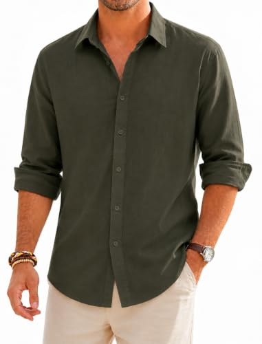 SEAYIJIA Chemise Lin-Coton Homme Manches Longues | Légère et Respirante, Idéale pour Les Vacances à La Plage, Les Tenues de Bureau Casual ou Les Week-ends Détente