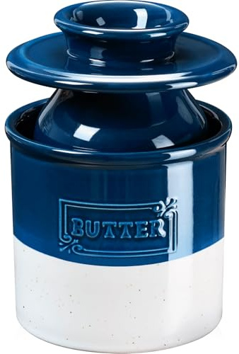 NUTRIUPS Butterdose Keramik, Butterglocke Keramik mit Deckel, Französische Butterdose für Frische und Streichfähige Butter (Tuscheweiß)