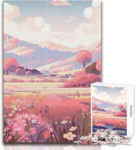 Puzzle da 1000 pezzi per adolescenti con prato fiorito e colline, bellissimo gioco di design, regalo di compleanno, opera d'arte, dimensioni 38x52cm