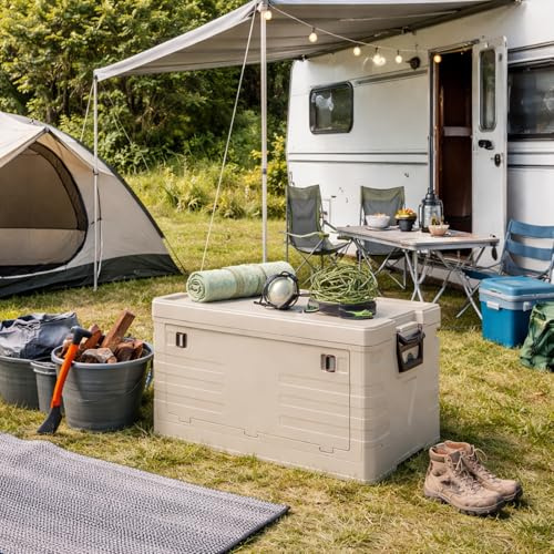 Mojawo Outdoor 55 Liter Aufbewahrungsbox Klappbox Faltbox Box Griff Deckel klappber beige L53xB35xH29cm