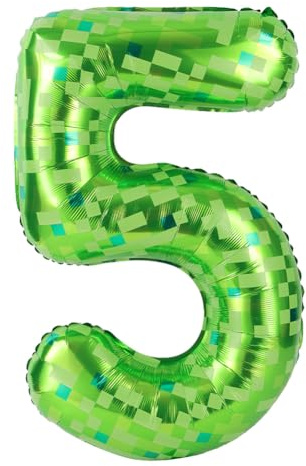 Alaoo 102 cm (40 tum) nummerballonger, stora födelsedagsfolie åldersballonger, digital dekoration för pojkar flickor vuxna födelsedagsfest jubileumsexamen, grön pläd nummer 5