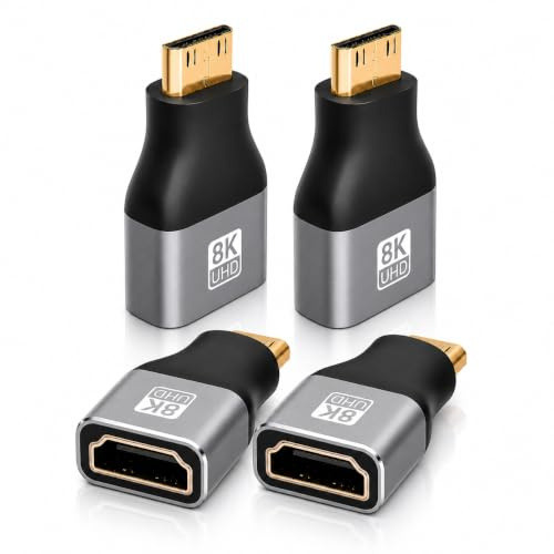 4PCS 2.1 Adaptateur Mini HDMI 8K, Micro HDMI vers port vidéo standard, Adaptateur pour connecteur numérique, Adaptateur HDMI vers Mini HDMI, Compatible Ordinateurs Portables, Tablettes, Caméscopes