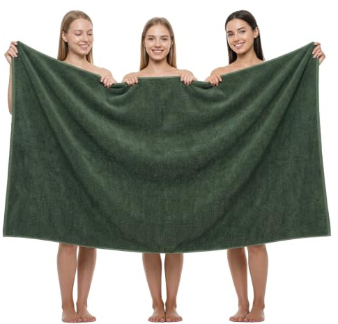 REDKISS Badetuch Groß 100x200CM-XXL Saunatuch & Strandtuch aus Mikrofaser | 1 Stück–OEKO-TEX zertifiziert, 300 g/m² , Saugstark & Weich Badehandtuch mit Aufhänger-olivgrün