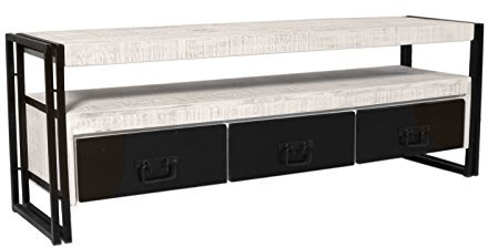 SIT-Möbel White Panama 7375-10 Lowboard mit 3 Schubladen & 1 offenes Fach, Mangoholz & Altmetall, weiß lackiert, 160 x 40 x 55 cm